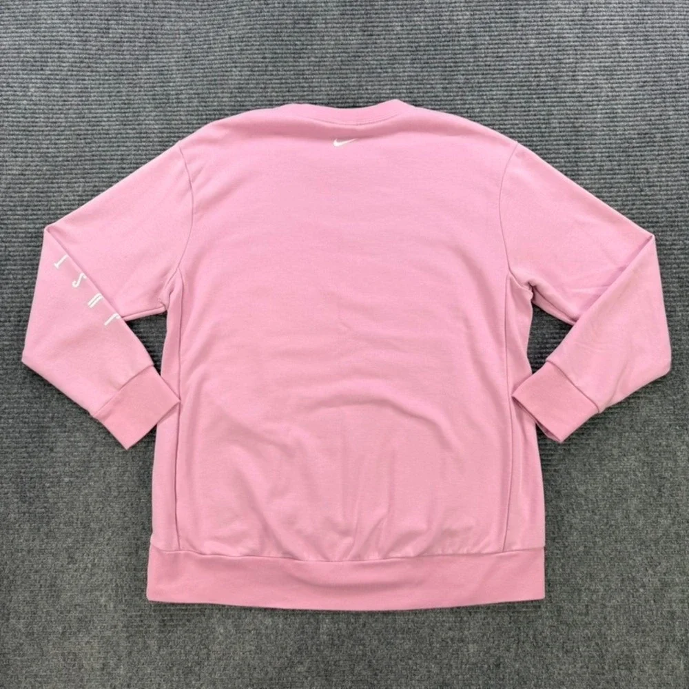 Nike Womens Medium Dri-FIT Pink Crewneck Sweatshirt Just Do It Sleeve Spell‎ Out